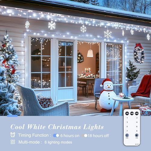 JMEXSUSS Clear Wire 720LED 230 FT White Christmas Lights with 8 Modes