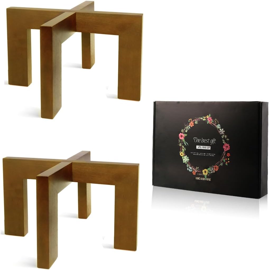 2 Pack Plant Stand Indoor Outdoor, Mid Century Plant Stand for Indoor Plants, Wood Modern Plant Holder Rattan Flower