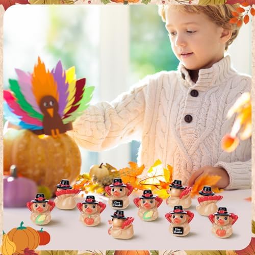 60 Pcs Thanksgiving Mini Resin Ducks, Tiny Turkey Ducks