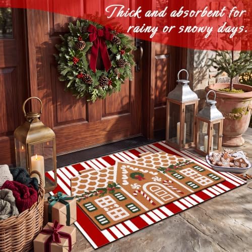 Tinideya 2 Pcs Christmas Layered Doormat Set, Gingerbread House