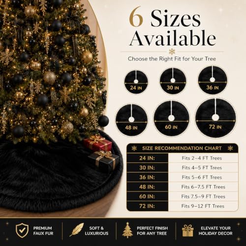 AOGU 36 Inch Black Christmas Tree Skirt, Faux Fur Halloween Tree Skirt