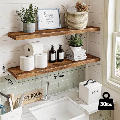 Fixwal Floating Wall Shelves for Decor (Rustic Brown, Set of 2, 35.4Inch)