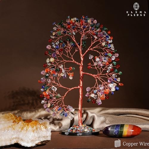 KARMAPLEDGE 7 Chakra Crystal Tree of Life Birthday Gifts for Women, Men, Frineds, Handmade Reiki Healing Tree for Home