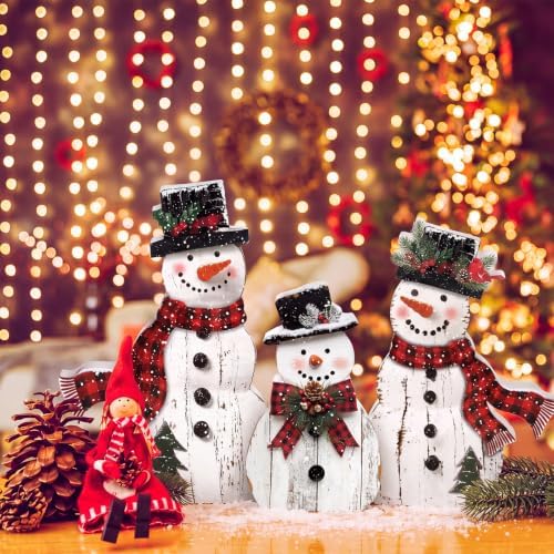 Barydat 3 Pcs Snowman Christmas Decorations Rustic Wooden Indoor Decor