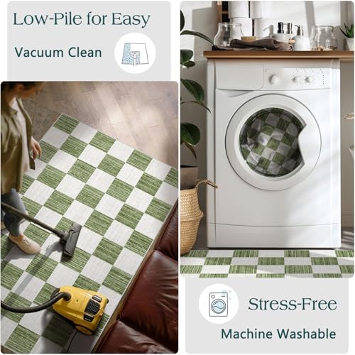 Front Door Mat Outside Entrance 2x3 Green White Checkered Rug