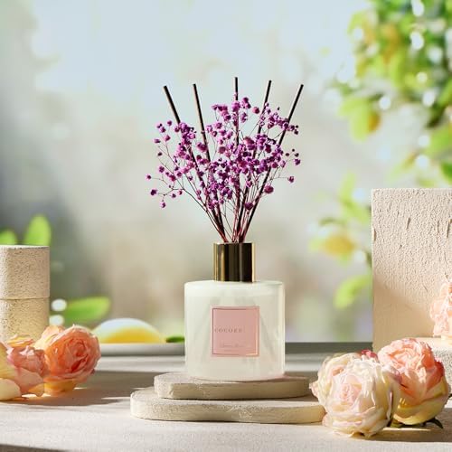 COCORRÍNA Reed Diffuser - Cherry Blossom 17 Fl.oz Reed Diffuser with 8 Sticks Scented Diffuser with Preserved Flowers