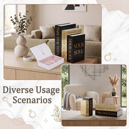 Sabary Set of 4 Decorative Books Boxes Faux Books Stacked for Coffee Tables Modern Home Bookshelves DIY Crafts Decor (Black and Gold,Inspirational Themes)