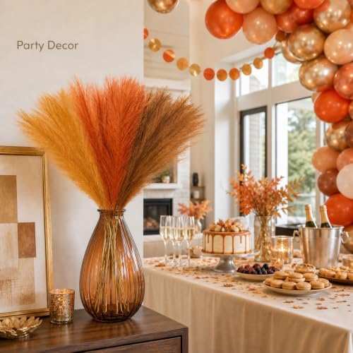 Agusbagli 30PCS Orange Pampas Grass, 21.6in Fluffy Faux Pompas Grass Stems