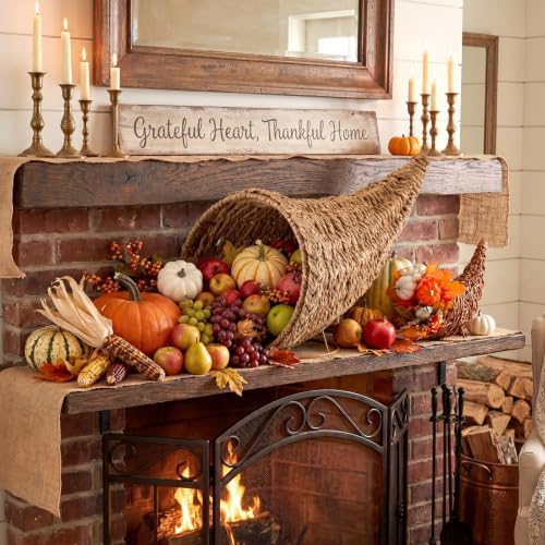 Dandat 1 Pcs Fall Cornucopia Basket Centerpiece 13.78 Inch, Seaweed
