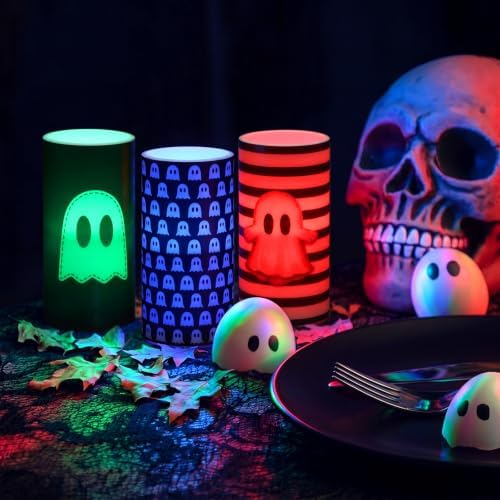 Woanger 3 Pcs Halloween LED Flameless Candles Retro Ghost Flickering