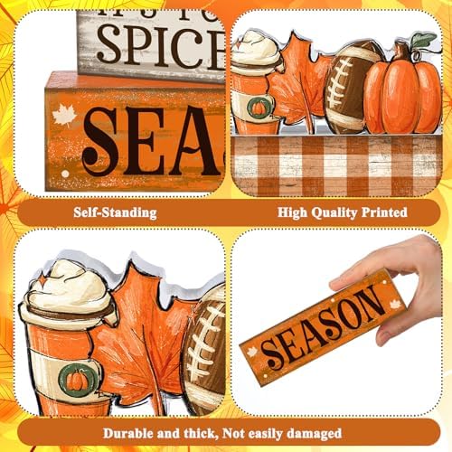 Lineshading 4 Pcs Fall Football Table Decor, Pumpkin Spice Coffee Bar Sign