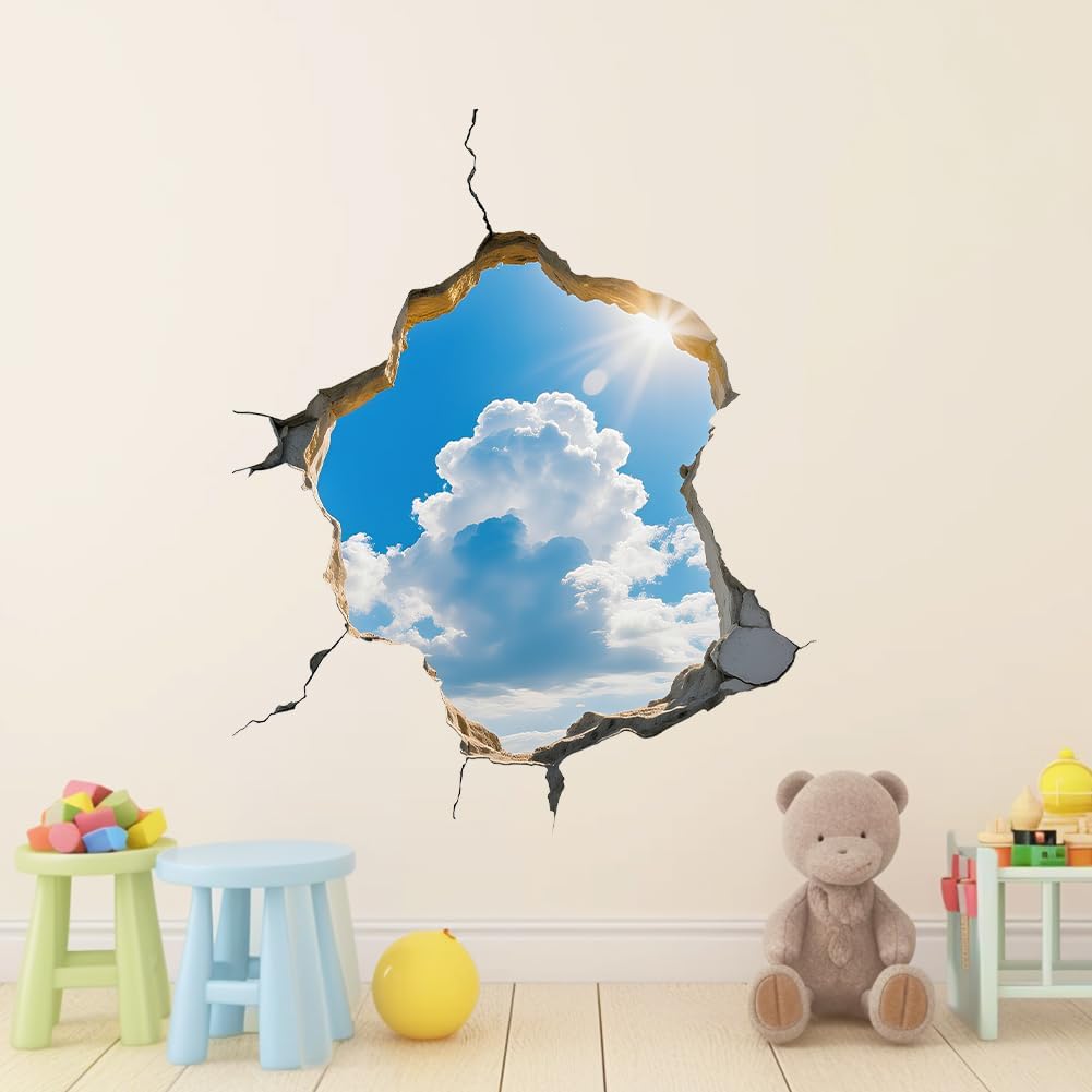 3D Broken Wall Sticker Clouds Peel and Stick Wall Decal Funny Ceiling Decal / Sky / Set of 2