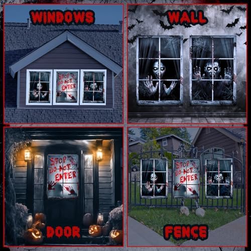 Tioncy 3 Pcs Halloween Window Cover Decorations, Ghost Zombies Blood