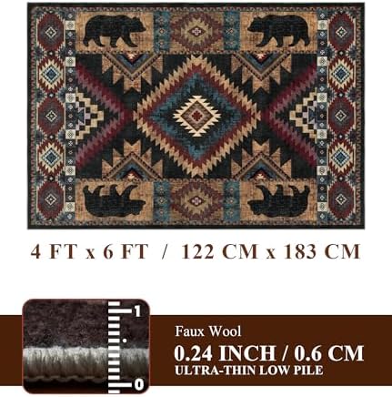 YIHOUSE Washable Western Cabin Area Rugs 4x6 Brown