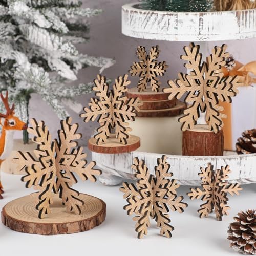 Bucherry 12 Pcs Wooden Snowflakes Table Decor,Rustic Color