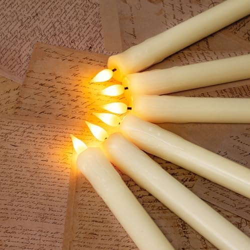 Homemory Real Wax LED Flameless Taper Candles with Remote Timer, 9.6 Inches Ivory Fake Candlesticks, Dripless Battery Operated Window Candle with 3D Flickering Flame for Fireplace Xmas Halloween