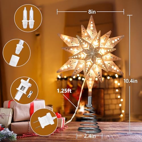 ODEETRONIC 8 in Silver Glitter Snowflake Tree Topper with 25 Clear Lights