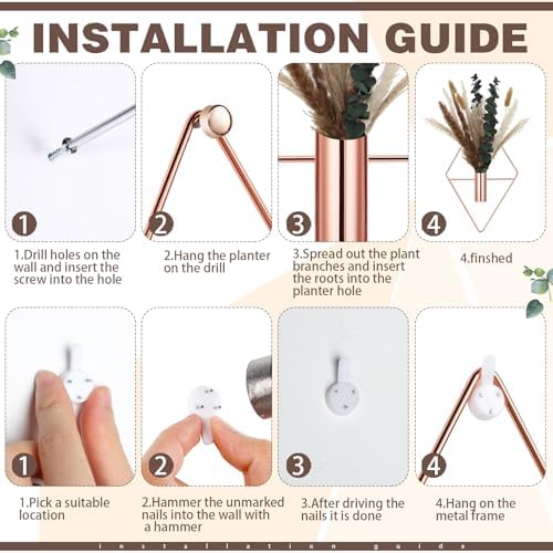 Jexine 2 Pcs Hanging Artificial Planters Wall Decor, Rose Gold, Pampas