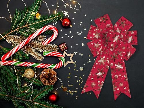 Estivaux 2 Pieces Christmas Bows for Wreath, Merry Christmas Wreath Bows Red Velvet Bows Xmas Snowflake Craft Bows Ornaments Winter Tree Bows for Front Door Christmas New Year Decorations