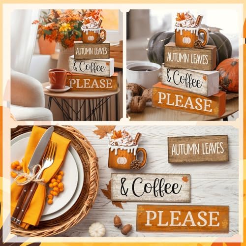 Lineshading 4 Pcs Fall Coffee Table Decor Fall Decor for Home Pumpkin Latte