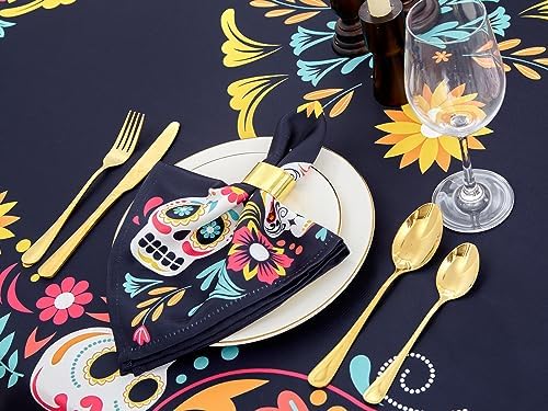 YiHomer Day of The Dead Halloween Tabletop - Dia De Los Muertos Floral Skeleton Mask, Cinco De Mayo Mexican Fiesta Party Home Kitchen Dining Room Decor, Sugar Skull, Napkin Set, 20 x 20