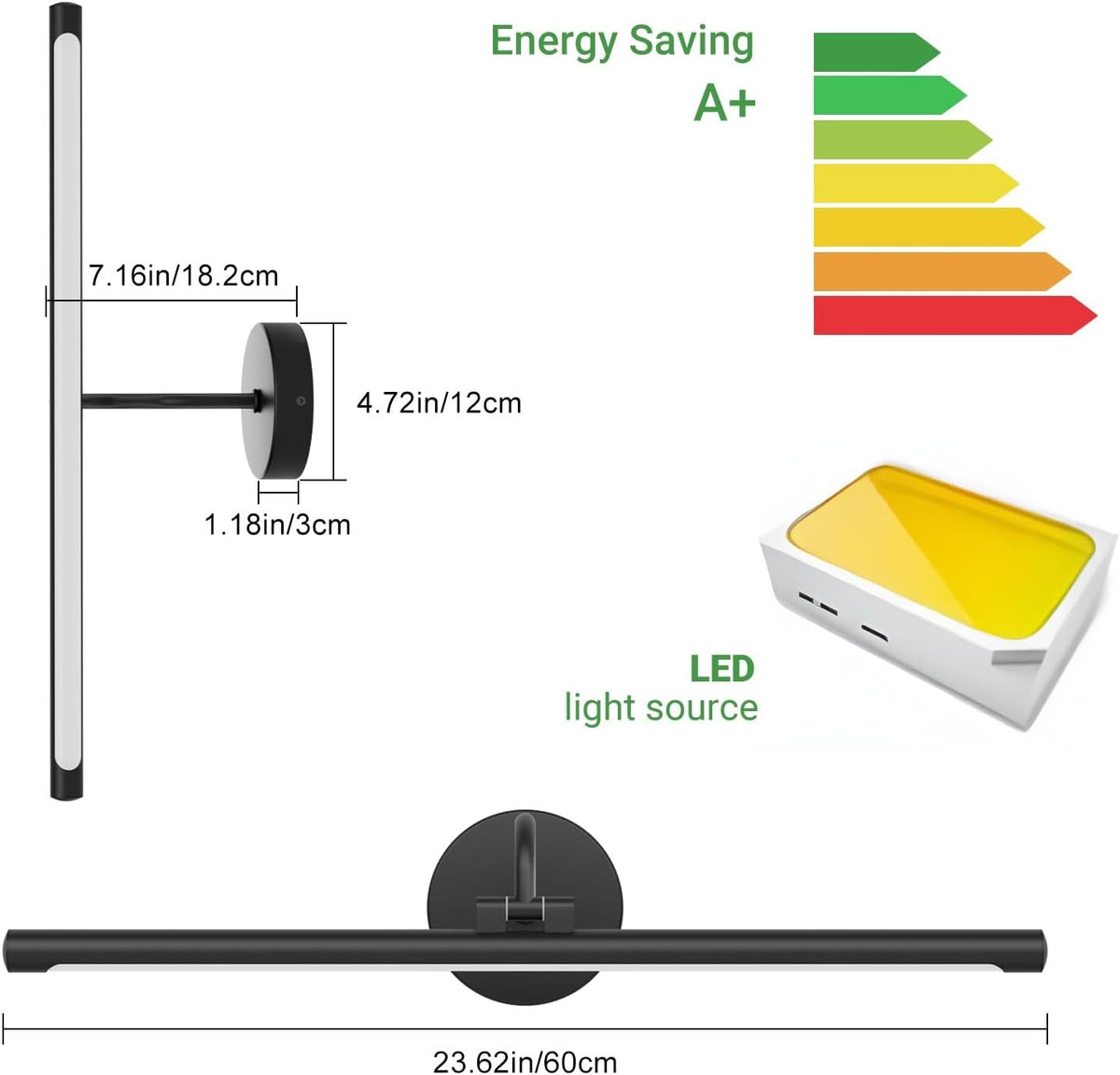 Tipace Hardwired Black Picture Lights for Paintings,23.6IN 3CCT Dimmable Modern Gallery Light with Remote Control Led