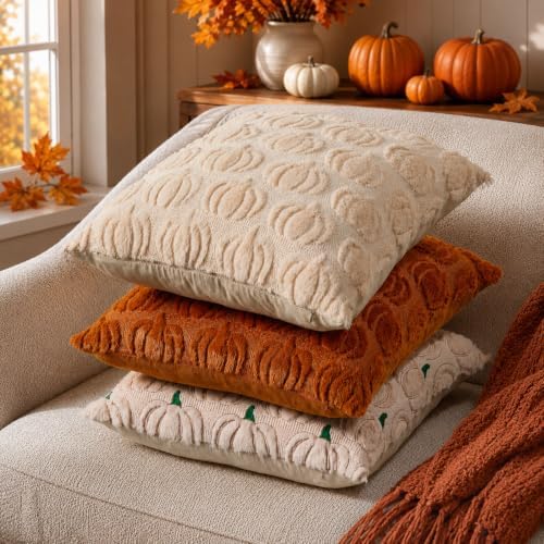 DFXSZ Fall Pillow Covers 26x26 2Pcs Beige Pumpkin Fall Decorations for Home