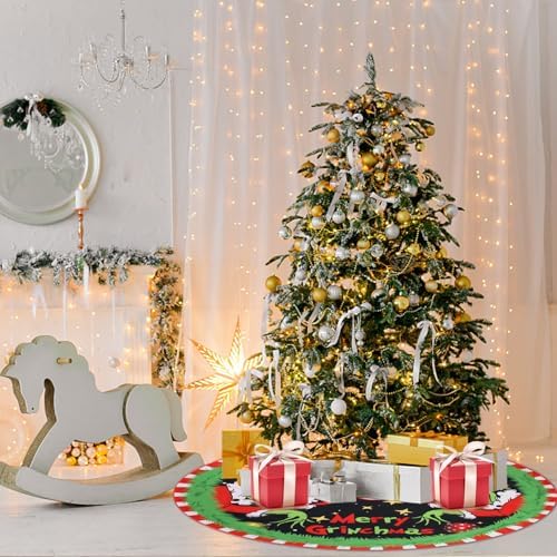 Merry Christmas Tree Skirt Collar 48 Inch, Softand Funny Farmhouse Holiday Decor Xmas Party Holiday Decoration