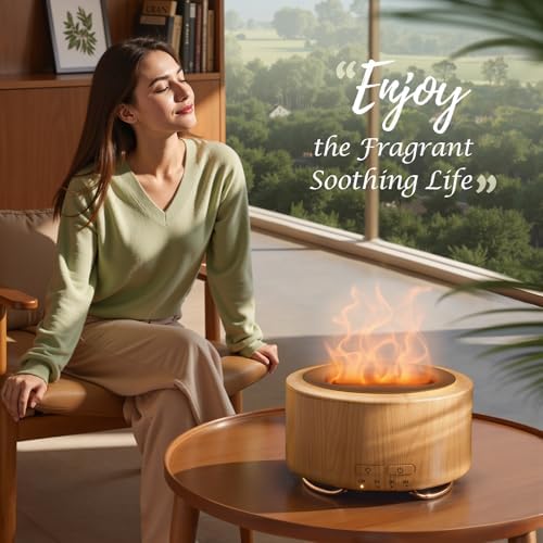 Essential Oil Diffuser for Home: 500ml Fireplace Flame Light