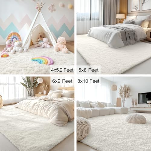 OLANLY 4x8 Area Rugs for Living Room Bedroom, Machine Washable Soft Fluffy Shaggy Bedside Rug, Indoor Floor Carpet for