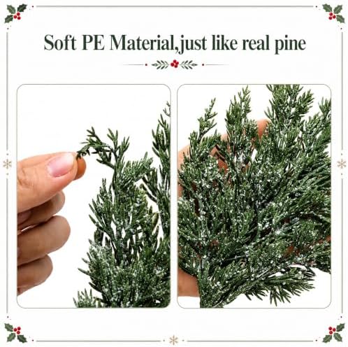 10 Pcs 16''Large Christmas Snow Pine Branches with Red Berries