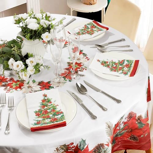 Christmas Tree Floral Cotton Cloth Napkins, 18×18 in, Set of 6