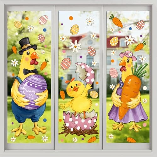 Easter Window Cling Large Chick Easter Egg Carrot Flower Decal Spring Decor