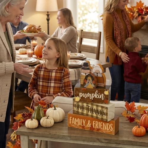 Colingmill 6 Pcs Thanksgiving Decorations Wooden Pilgrims Turkey Fall Decor