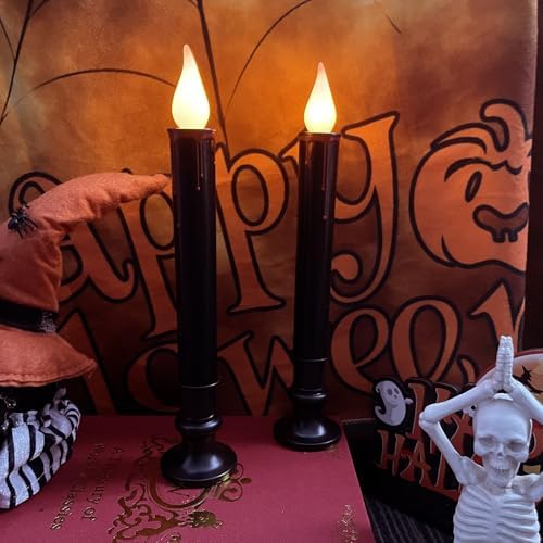 10 Pack Halloween Window Candles Lights, Battery Operated Window Candles with Timer, Flameless LED Candle with Taper Flickering Bulbs for Dining Table Halloween Decor