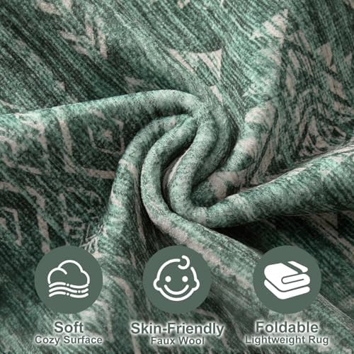 Nakagishi Area Rugs 9x12 Living Room: Washable Boho Large Neutral Modern Soft Farmhouse Green Rug Stain Resistant