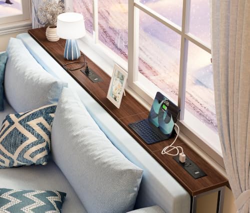 SUPERJARE 78.8 inch Narrow Behind Couch Table with Charging Stations