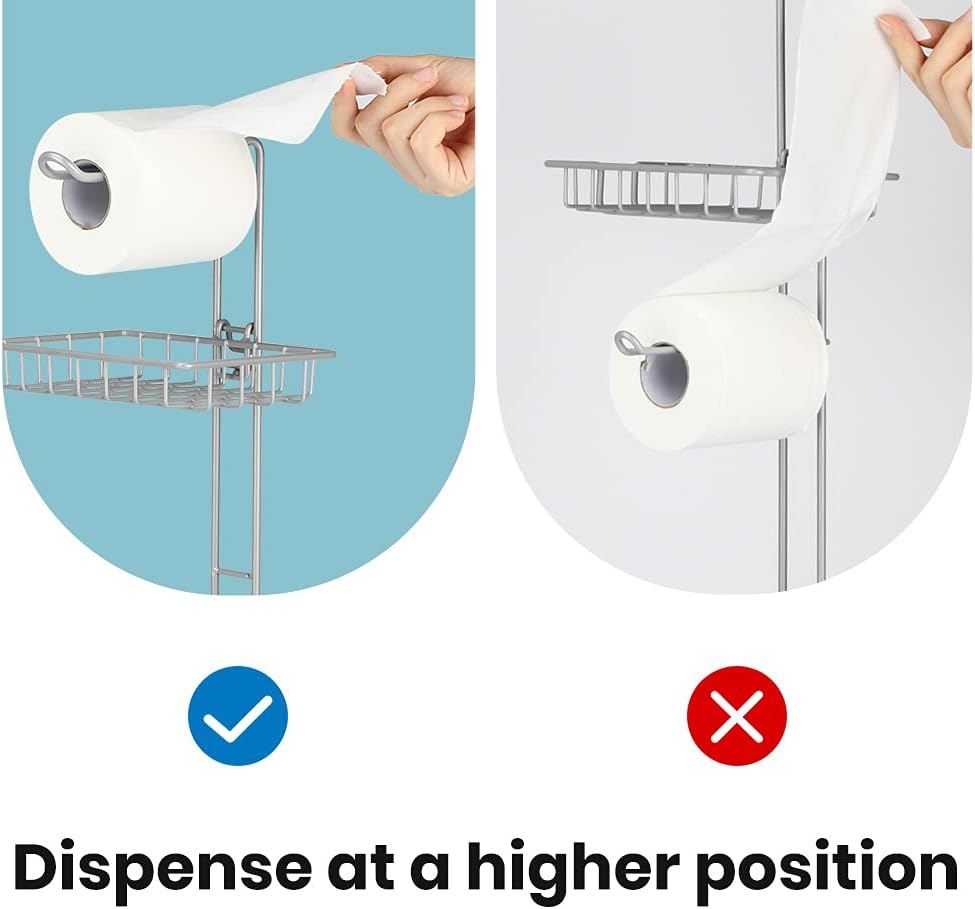 Toilet Paper Roll Holder Stand Bathroom Tissue Holders Free Standing with Middle Shelf Storage Reserve Mega