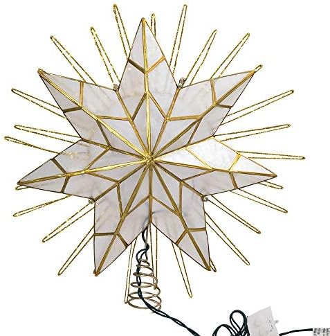 Kurt Adler 12" 7-Point Natural Capiz Lighted Tree Topper | Christmas Tree Star Topper | Gold Tree Topper Star with Lights | Light Up Star Christmas Tree Topper w/Wire Rays Accent (12 Inches, Gold)
