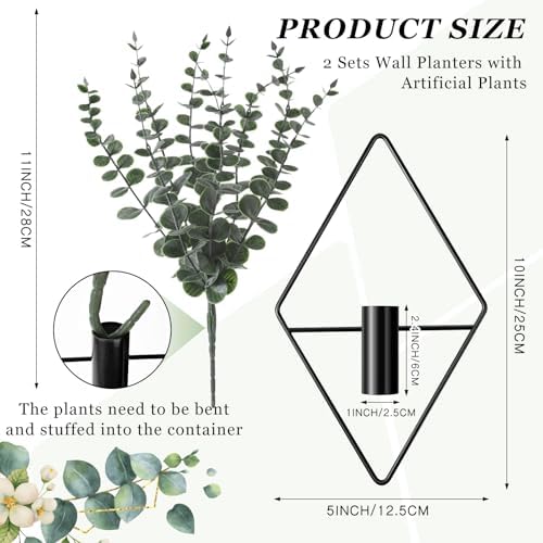 Jexine 2 Pcs Hanging Artificial Planters Wall Decor, Black, Eucalyptus