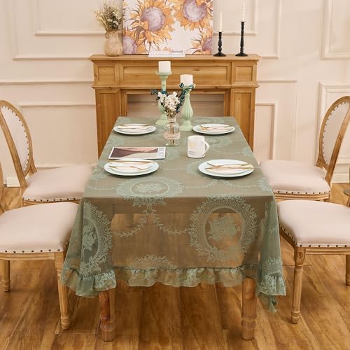 Sage Green Lace Tablecloth, Floral Rectangular Table Cloth 55”x40”