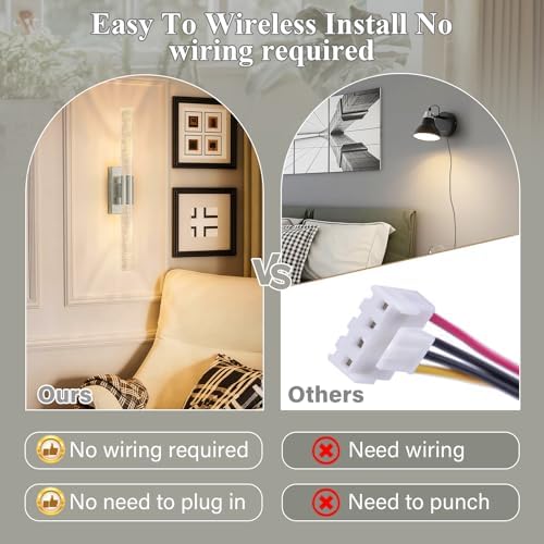 camuucci Battery Operated Wall Sconces Set of 2, Rechargeable Wall Lights
