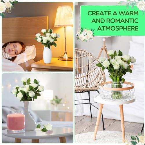 Hotop 80 Pcs Artificial Roses Flowers Bulk, White