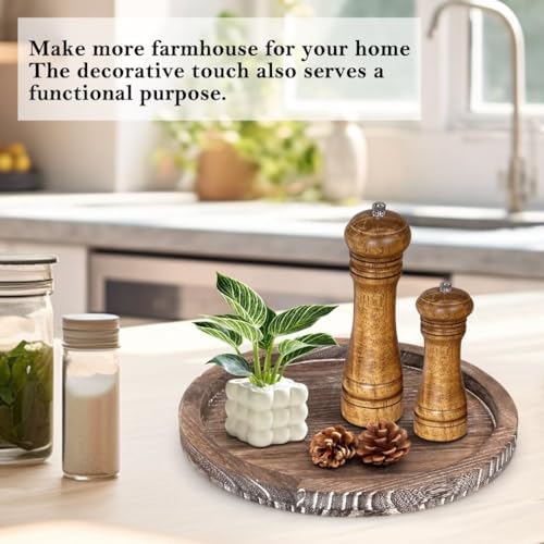 Round Decorative Wooden Serving Trays for Ottoman Coffee Table Tray Decor