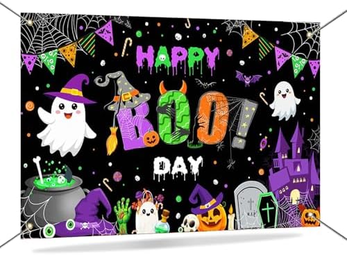 Happy Boo Day Banner Backdrop Halloween Birthday Decorations 6x3.6ft