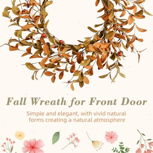 YNYLCHMX 20" Fall Wreath for Front Door, Brown Eucalyptus and Berry Decor