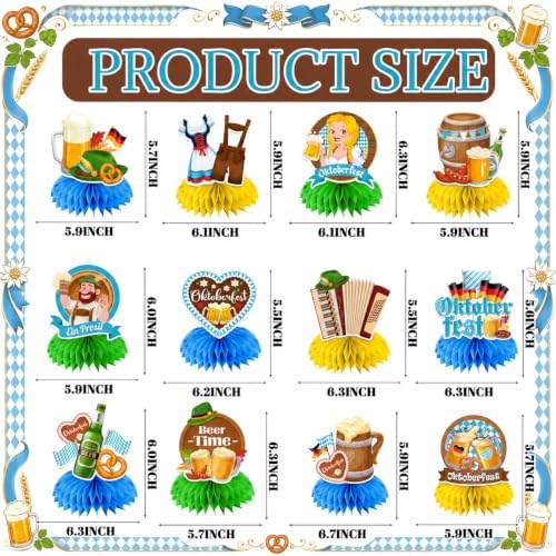 Oktoberfest Table Decorations Centerpieces,Oktoberfest Decorations Party include 12Pcs Bavarian Blue Oktoberfest Centerpiece Beer Theme Party German Decorations for Bavarian Munich Festival