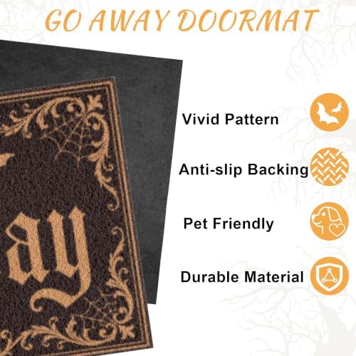 Halloween Door Mat with Go Away Design for Porch Outdoor Gothic Bat Mat