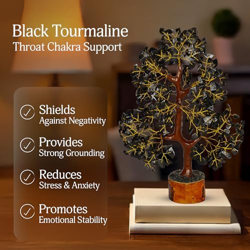 YATSKIA Black Tourmaline Crystal Tree | Healing Crystal Tree | Home Decor | Home Office Decor | Bookshelf Decor