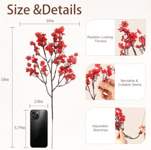Uieke 30 Pcs Babys Breath Artificial Flowers Bulk Silk Red Faux Flowers Real Touch Gypsophila Bouquet for Christmas Halloween Home Wedding Decoration